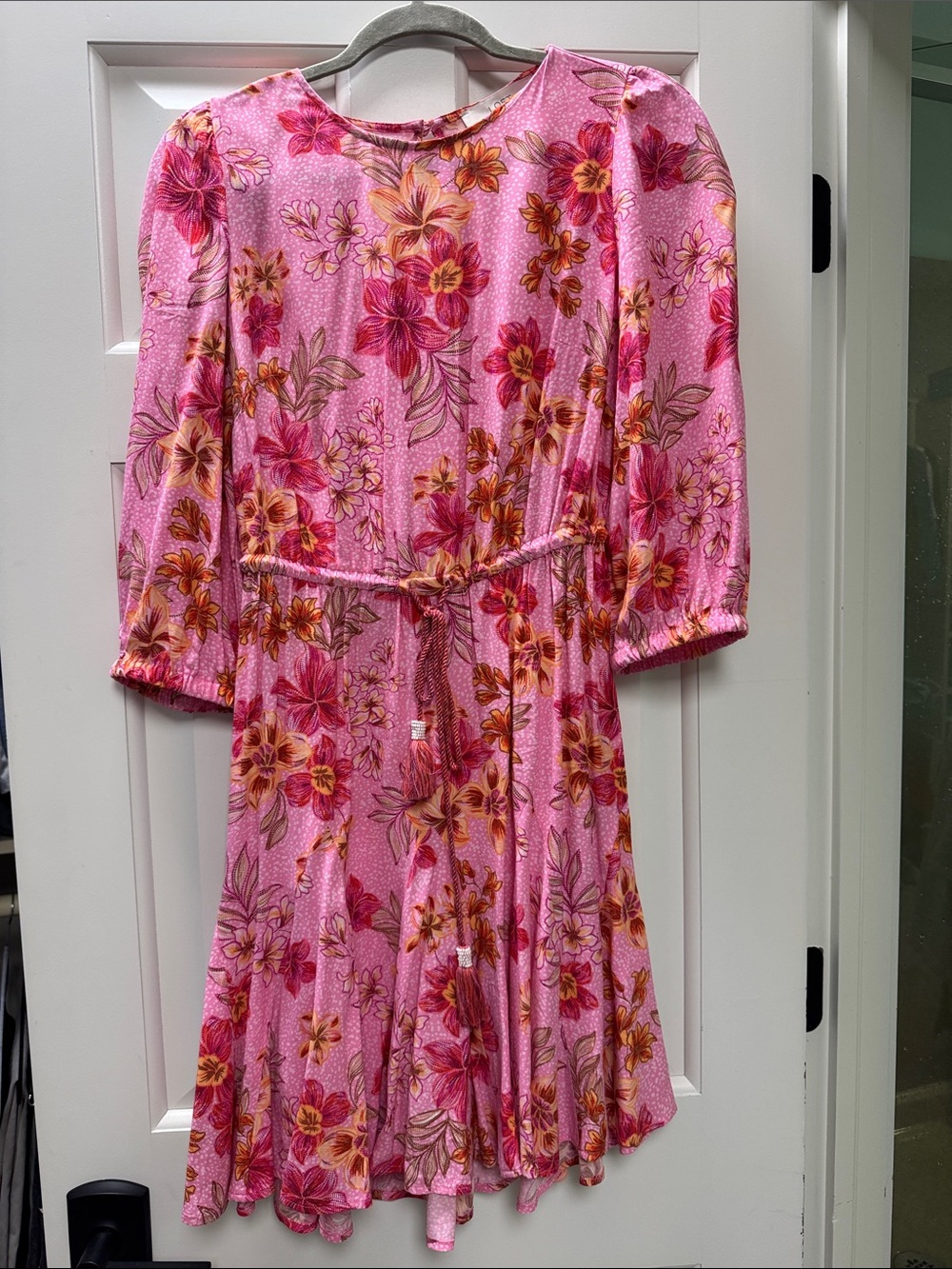 LOFT Pink Floral Tie-Waist Casual Dress